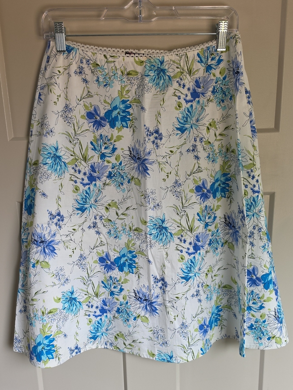 Blue Floral Cotton A-Line Skirt